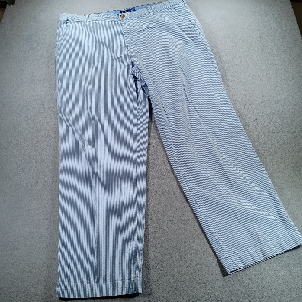 IZOD Mens Straight Seersucker Pants Blue White 42x32 Classic Preppy